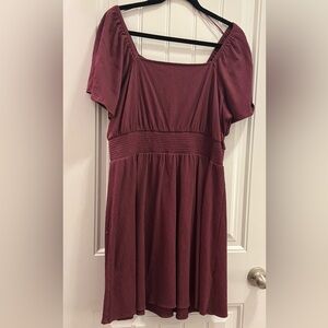 Old Navy Square Neck Flutter Sleeve Burgundy Ribbed Dress size XL